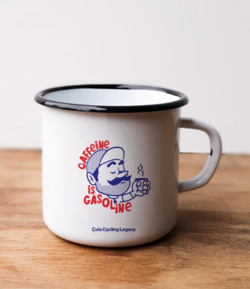 MUG ENAMEL 400ml CAFFEINE IS GASOLINE COIS CC