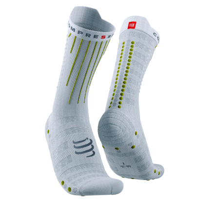 SOCKS AERO BIKE WHITE/LIME COMPRESSPORT